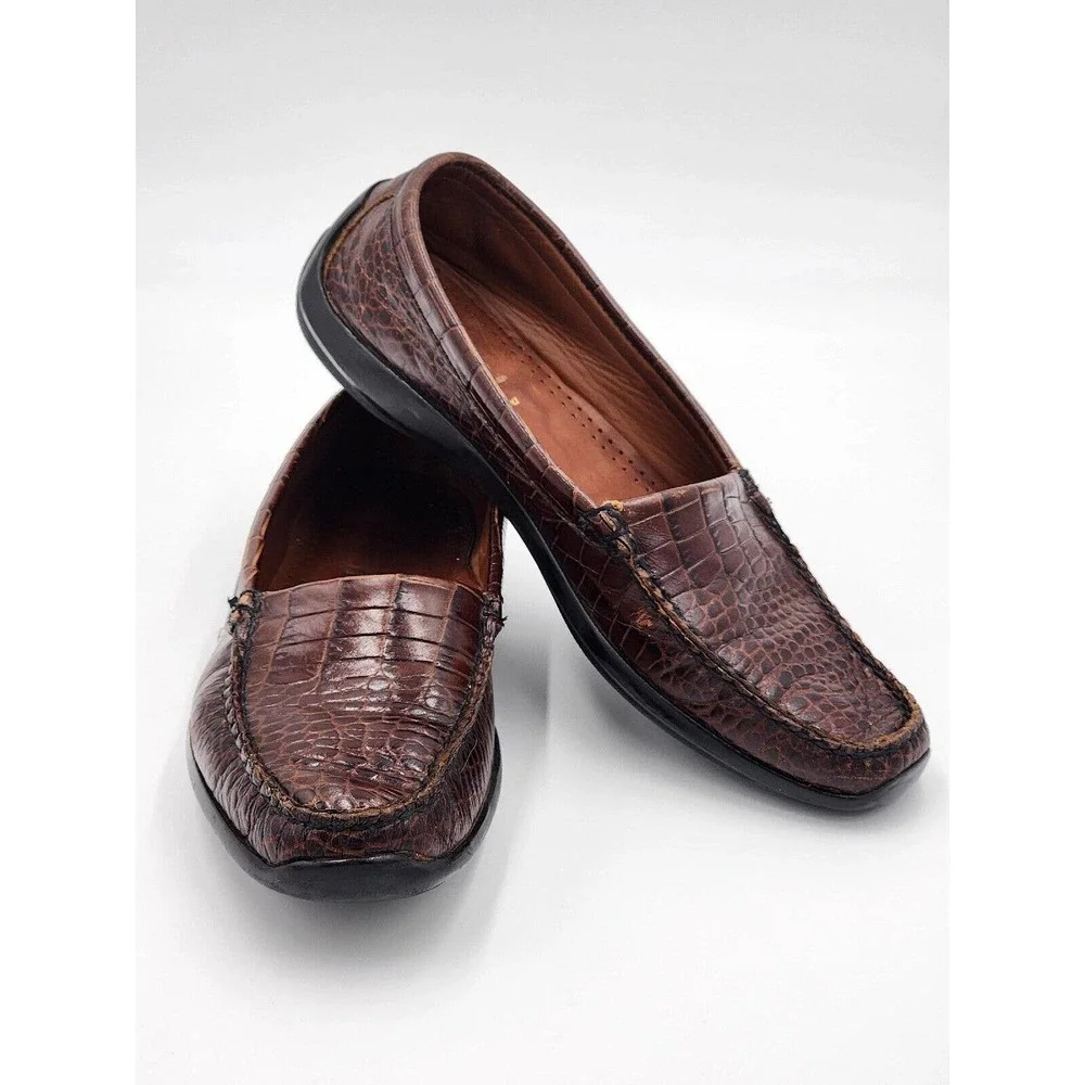Allen Edmonds Brown Croc-Embossed Leather Loafers